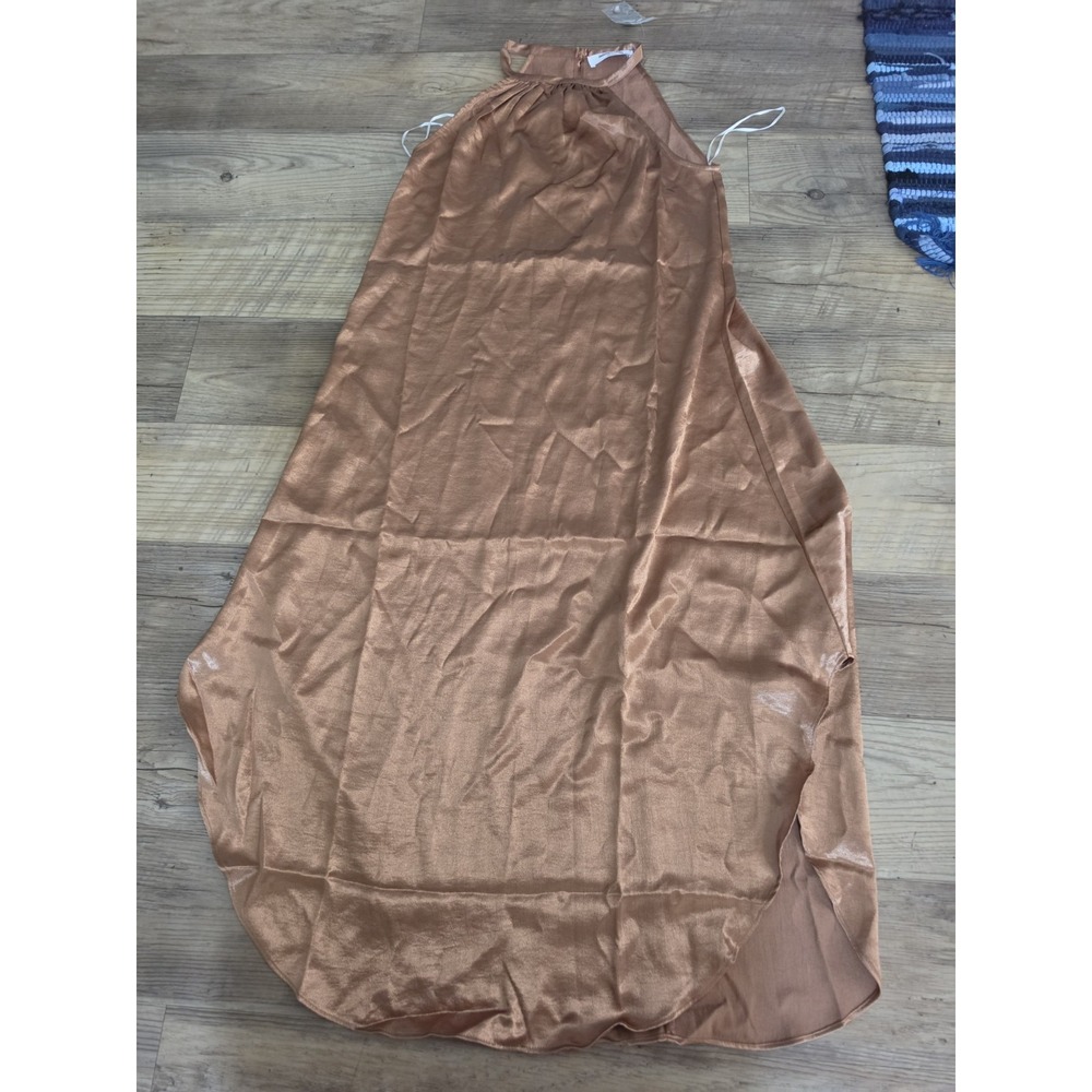 Double Zero Rust Satin Halter Neck Midi Trapeze Dress Small DZ22G205 Copper